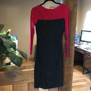 Women’s maroon & black dress.